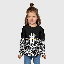 Лонгслив детский Ювентус черно белые черепа, цвет: 3D-принт — фото 2