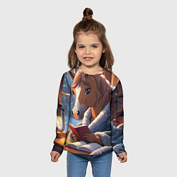 Лонгслив детский Лошадка зимой, цвет: 3D-принт — фото 2