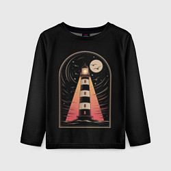 Детский лонгслив Винтажный маяк ночью с луной и звездами