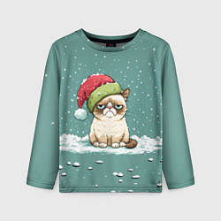 Детский лонгслив Недовольный новогодний котик