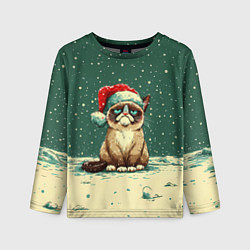 Лонгслив детский Печальный Новогодний мем кот, цвет: 3D-принт