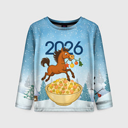 Детский лонгслив Лошадка с гирляндой прыгает через оливье