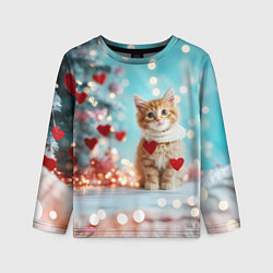 Лонгслив детский Милый рыжий котенок - Новый год, цвет: 3D-принт