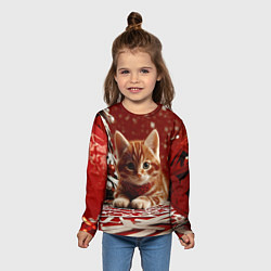 Лонгслив детский Рыжий Новогодний котенок, цвет: 3D-принт — фото 2