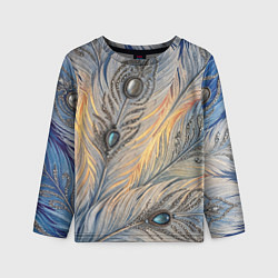 Детский лонгслив Синие перья с самоцветами