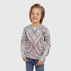 Лонгслив детский Нежно розовый орнамент из перьев, цвет: 3D-принт — фото 2