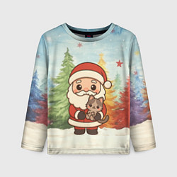 Лонгслив детский Санта с котенком, цвет: 3D-принт