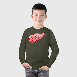 Лонгслив хлопковый детский Detroit Red Wings, цвет: меланж-хаки — фото 2