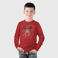 Лонгслив хлопковый детский Рождественский олень, цвет: красный — фото 2