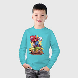 Лонгслив хлопковый детский Mario Rage, цвет: бирюзовый — фото 2
