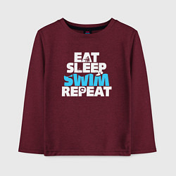 Лонгслив хлопковый детский Eat sleep swim repeat, цвет: меланж-бордовый