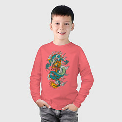 Лонгслив хлопковый детский Дракон, цвет: коралловый — фото 2