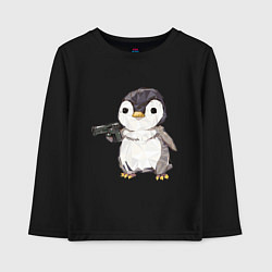 Лонгслив хлопковый детский Пингвин с пистолетом, цвет: черный