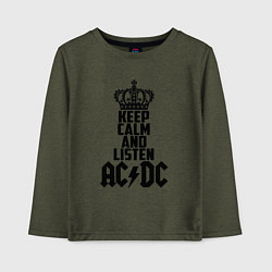 Лонгслив хлопковый детский Keep Calm & Listen AC/DC, цвет: меланж-хаки