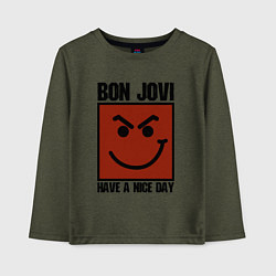 Лонгслив хлопковый детский Bon Jovi: Have a nice day, цвет: меланж-хаки