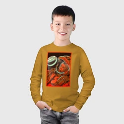 Лонгслив хлопковый детский Гагарин в иллюминаторе, цвет: горчичный — фото 2