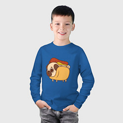 Лонгслив хлопковый детский Мопс-хотдог, цвет: синий — фото 2