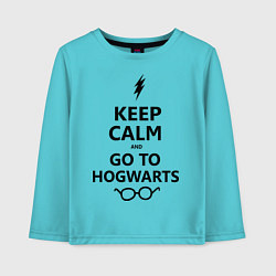 Лонгслив хлопковый детский Keep Calm & Go To Hogwarts, цвет: бирюзовый