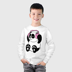 Лонгслив хлопковый детский Panda in headphones панда в наушниках, цвет: белый — фото 2