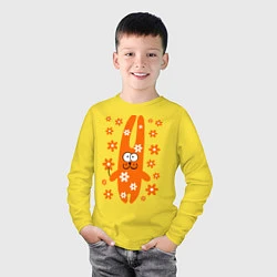 Лонгслив хлопковый детский Зайка с цветочками, цвет: желтый — фото 2