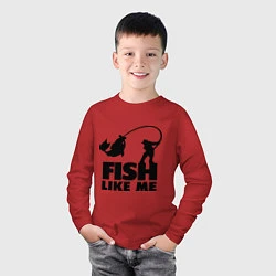 Лонгслив хлопковый детский Fish like me, цвет: красный — фото 2