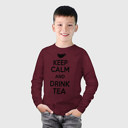 Лонгслив хлопковый детский Keep Calm & Drink Tea, цвет: меланж-бордовый — фото 2