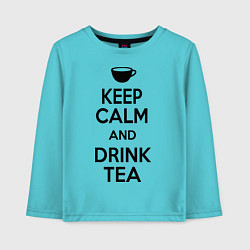 Лонгслив хлопковый детский Keep Calm & Drink Tea, цвет: бирюзовый