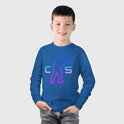 Лонгслив хлопковый детский CS - логотип с бойцом, цвет: синий — фото 2