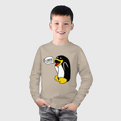 Лонгслив хлопковый детский Пингвин: Linux, цвет: миндальный — фото 2