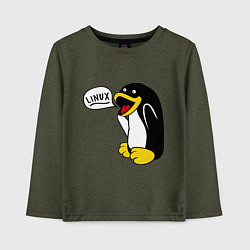 Лонгслив хлопковый детский Пингвин: Linux, цвет: меланж-хаки