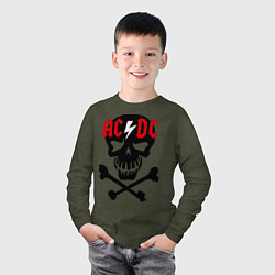 Лонгслив хлопковый детский AC/DC Skull, цвет: меланж-хаки — фото 2