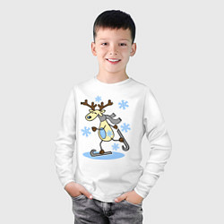 Лонгслив хлопковый детский Олень на лыжах, цвет: белый — фото 2