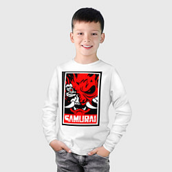 Лонгслив хлопковый детский Cyberpunk 2077: Samurai Poster, цвет: белый — фото 2