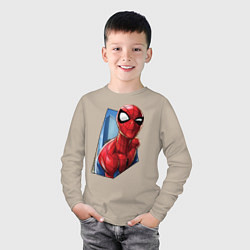 Лонгслив хлопковый детский Человек-паук и город цвета миндальный — фото 2