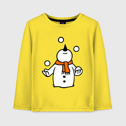 Лонгслив хлопковый детский Снеговик играет в снежки, цвет: желтый