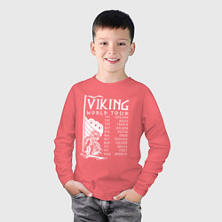 Лонгслив хлопковый детский Viking world tour, цвет: коралловый — фото 2