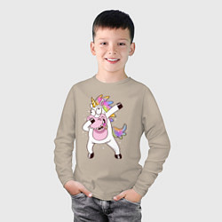 Лонгслив хлопковый детский Dabbing Unicorn, цвет: миндальный — фото 2