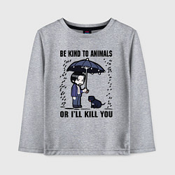 Лонгслив хлопковый детский Be kind to animals or I'll kil, цвет: меланж