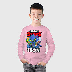 Лонгслив хлопковый детский BRAWL STARS LEON, цвет: светло-розовый — фото 2