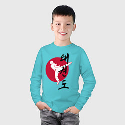 Лонгслив хлопковый детский Тхэквондо, цвет: бирюзовый — фото 2