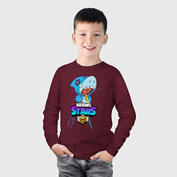 Лонгслив хлопковый детский BRAWL STARS LEON SHARK, цвет: меланж-бордовый — фото 2
