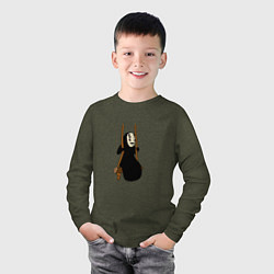 Лонгслив хлопковый детский Безликий на качелях, цвет: меланж-хаки — фото 2