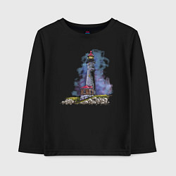 Лонгслив хлопковый детский Crisp Point Lighthouse, цвет: черный