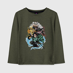 Лонгслив хлопковый детский KIMETSU NO YAIBA, цвет: меланж-хаки