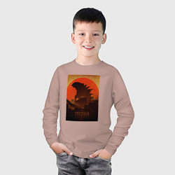 Лонгслив хлопковый детский Godzilla and red sun, цвет: пыльно-розовый — фото 2
