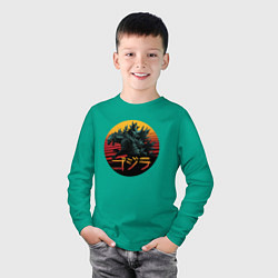 Лонгслив хлопковый детский Godzilla in circle, цвет: зеленый — фото 2