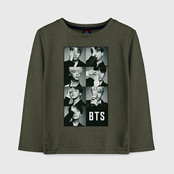 Лонгслив хлопковый детский BTS, цвет: меланж-хаки