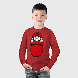 Лонгслив хлопковый детский Марио в кармане, цвет: красный — фото 2