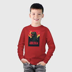 Лонгслив хлопковый детский Godzilla, цвет: красный — фото 2