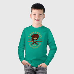 Лонгслив хлопковый детский Острые козырьки Череп и бритвы, цвет: зеленый — фото 2